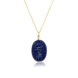 Large Lapis Lazuli Beetle Pendant, Fine Stone Necklace and Gold Filled Gold