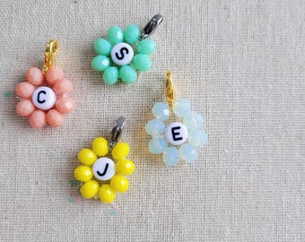 Personalised flower letter beaded charm | Monogram | Gifts for Her | Customisable Gift | Initial charm | Phone charm | Initial necklace