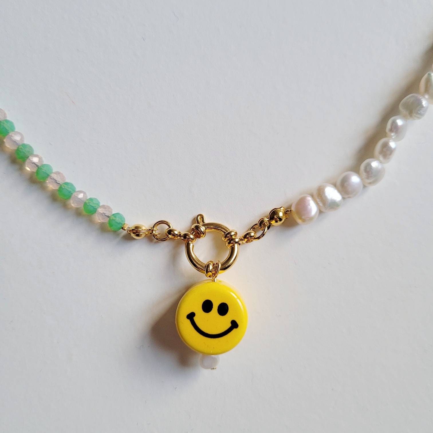Little Girls Beaded Necklace, Personalised Name Necklace, Smiley