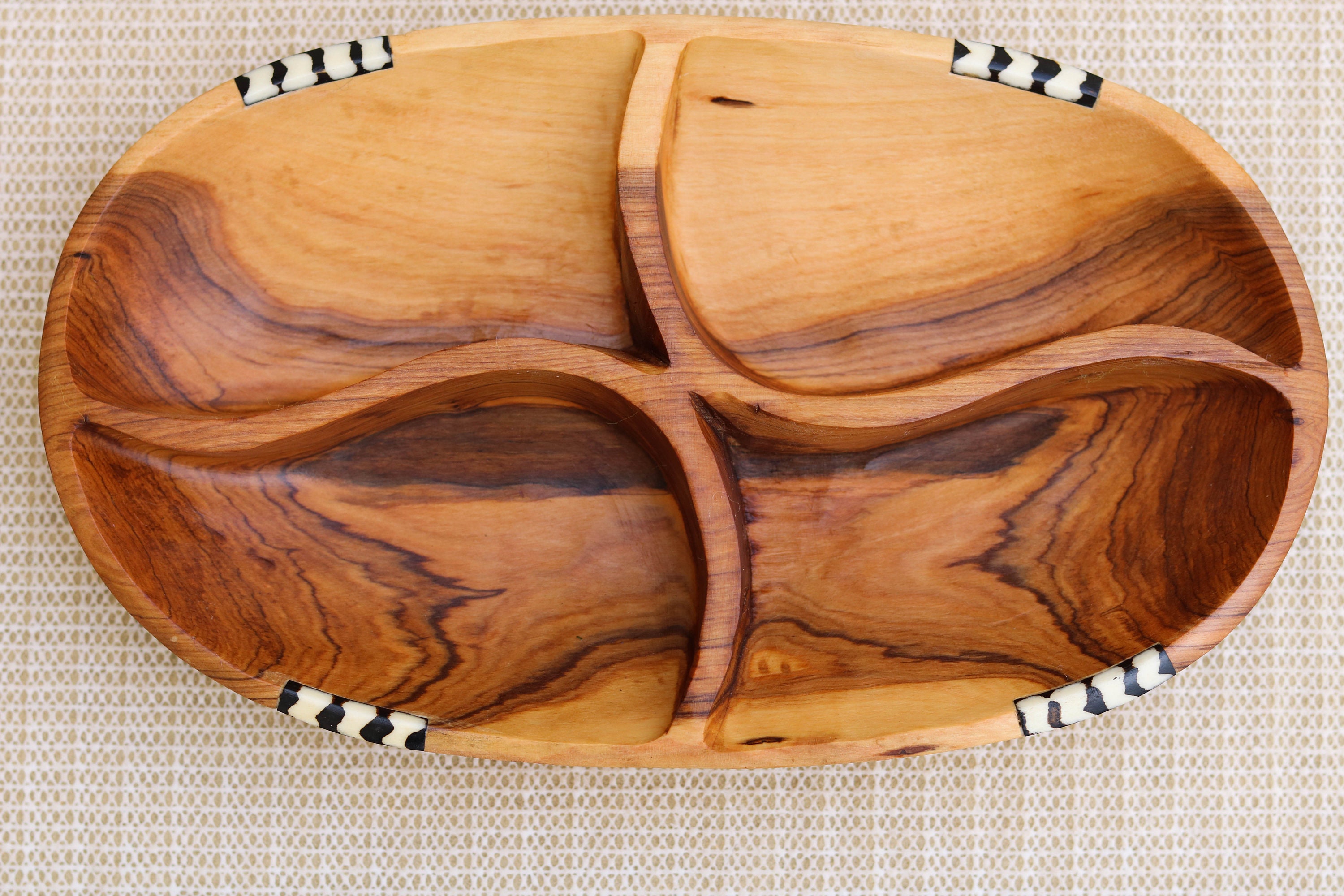 Divided Snack Bowl, Olive Wood Bowl, Salad Serving Bowl, Handcarved