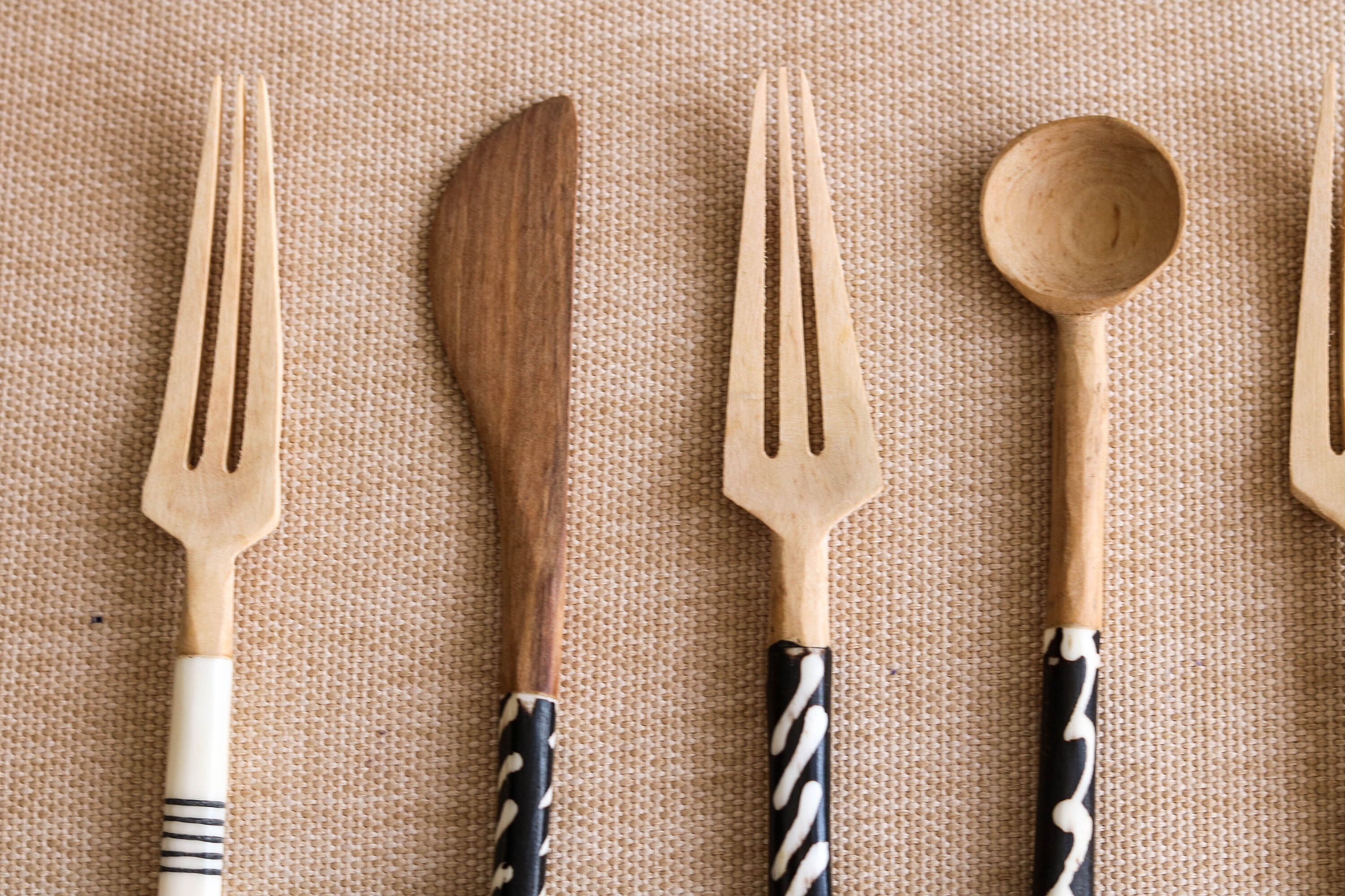 Olive Wooden Breakfast Set Fork, Honey Spoon and Knife Trio, Hand