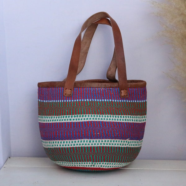 Sisal Woven Basket, Recycled Plastic Basket, African Woven Basket, Woven Sisal Bag, Market Basket, Gift for her, Christmas gift for mom