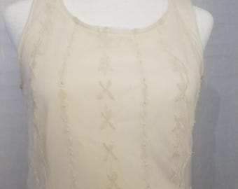 Ivory Lace Dress: Sleeveless Polyester Shift, Medium
