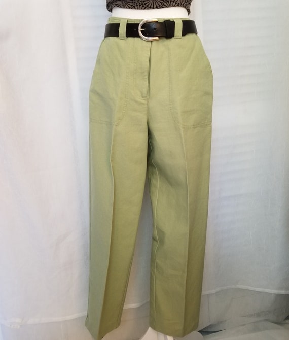 Cotton Linen Vintage Sage Green Trousers, NWOT, Em