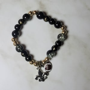 Black and Gold Bead Bracelet Who Dat &quot; Male Edition