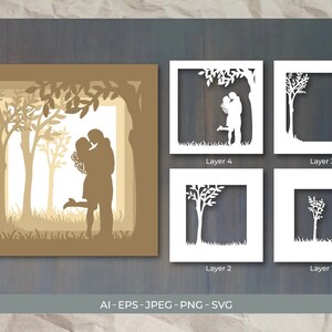 Coppia SVG, 3D Papercut Shadowbox, Coppia SVG Shadow Box a strati 3D, Progetto Cricut, Mestiere di carta a strati, Arte della parete di coppia, Decorazione di coppia