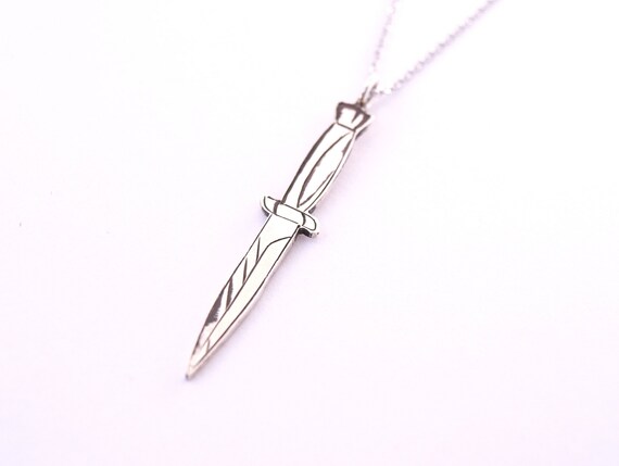 Knife Pendant Tattoo Dagger Silver Necklace - Knife Pendant Necklace Engraved