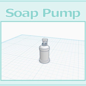 May include: A white soap pump bottle with a silver top. The bottle is on a white grid background.