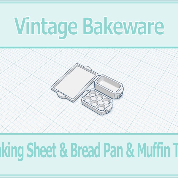 1:12 Dollhouse Muffin Tin, Bread Pan, Cookie Sheet Vintage Bakeware 3D Print File STL Instant Download All Scales