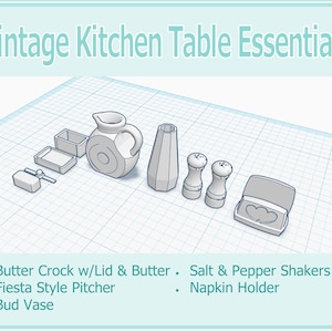 1:12 Dollhouse Vintage Kitchen Table Essentials 3D Print File STL Instant Download All Scales