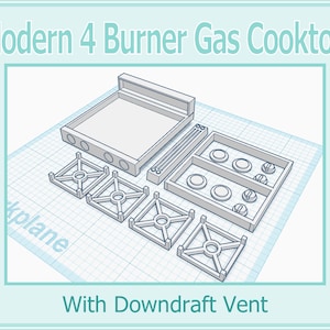 1:12 maison de poupée moderne 4 brûleurs table de cuisson à gaz fichier d'impression 3D STL téléchargement immédiat toutes les échelles