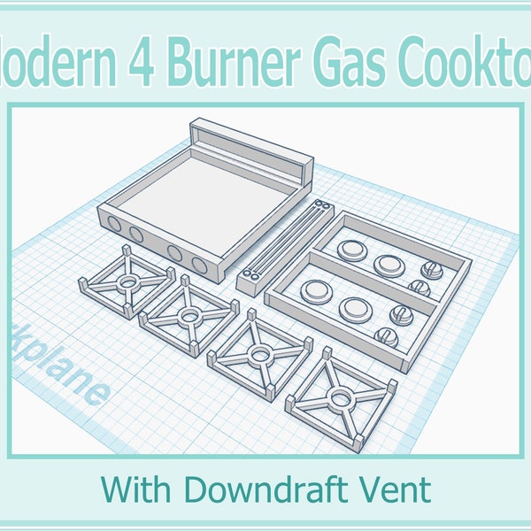 1:12 Dollhouse Modern 4 Burner Gas Cooktop 3D Print File STL Instant Download All Scales