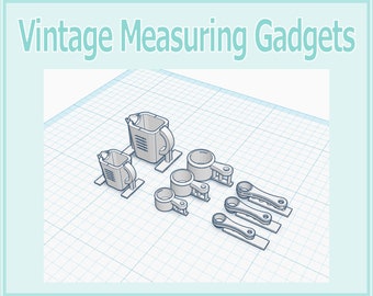 1:12 Dollhouse Vintage Kitchen Measuring Gadgets 3D Print File STL Instant Download All Scales