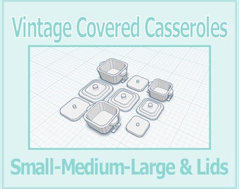 1:12 Dollhouse Vintage Covered Casserole Set 3D Print File STL Instant Download All Scales
