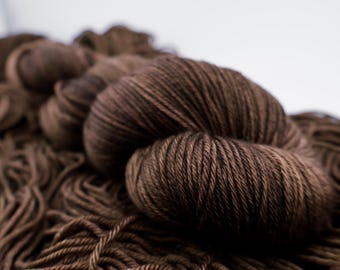 Dark Roast | Hand Dyed Brown Fingering Weight Yarn