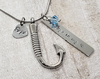 Personalized Fish Hook Cremation Jewelry for Ashes, Urn Necklace for Ashes, Customize Cremation Necklace, Hand Stamp Memorial Necklace