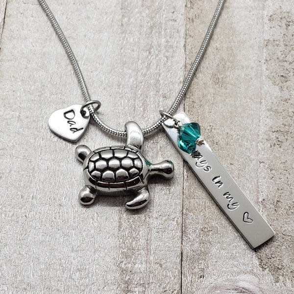 Personalized Turtle Cremation Jewelry for Ashes, Cremation Necklace, Urn Necklaces, Custom Hand Stamp Always In My Heart Urn Jewelry