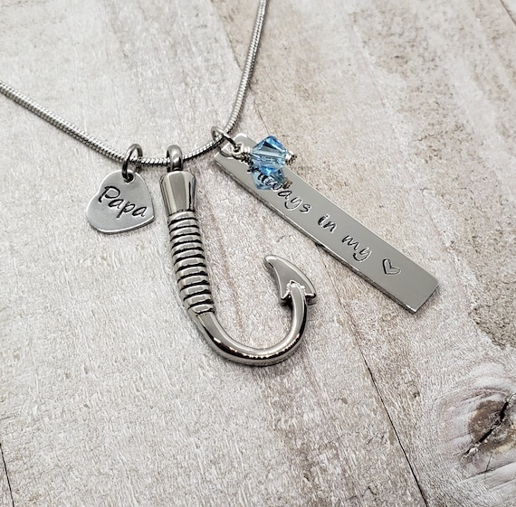 Personalized Fish Hook Cremation Jewelry for Ashes, Urn Necklace for Ashes,  Customize Cremation Necklace, Hand Stamp Memorial Necklace 
