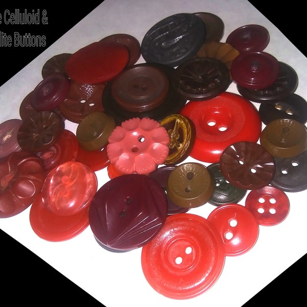 Super Retro Vintage Red & Brown Lucite Celluloid and Bakelite Button Assortment / 43 Total Single and Matching Sets of 1930s-1960s Buttons