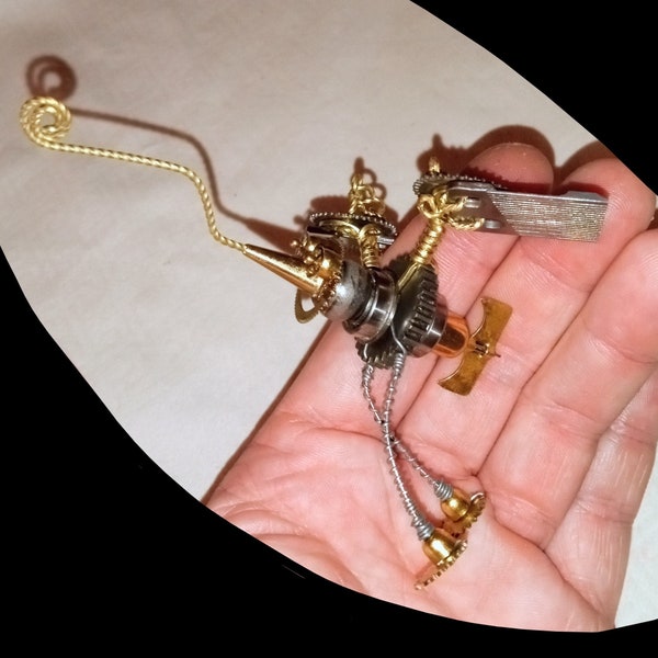 Steampunk Hummingbird Figurine Created from Vintage Music Box Metal Parts and a Japan Mechanical Pencil / OOAK Robotic Style Bird Figurine