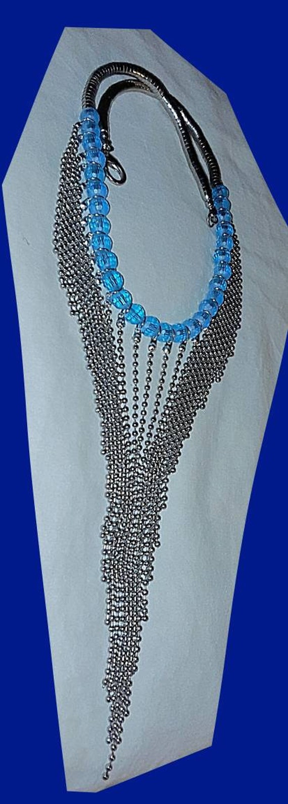 Vintage 1980s Ball & Chain Bib Necklace with Blue… - image 4