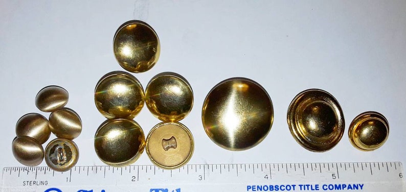 Vintage Destash Buttons / Gold Brass & Silver Tone Domed Ball Shank Back Buttons / 70 Retro Mid Century Shiny Flat and Brushed Metal Buttons image 2