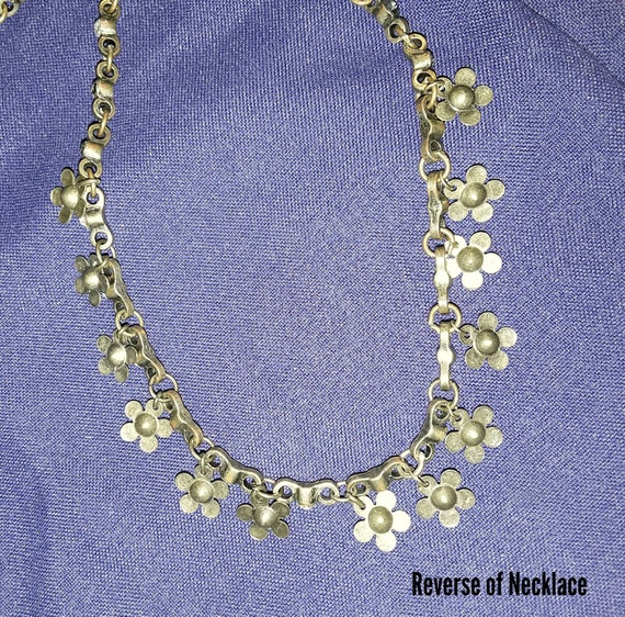 Haskell-esque Antiqued Brass Flower Bib Necklace … - image 5