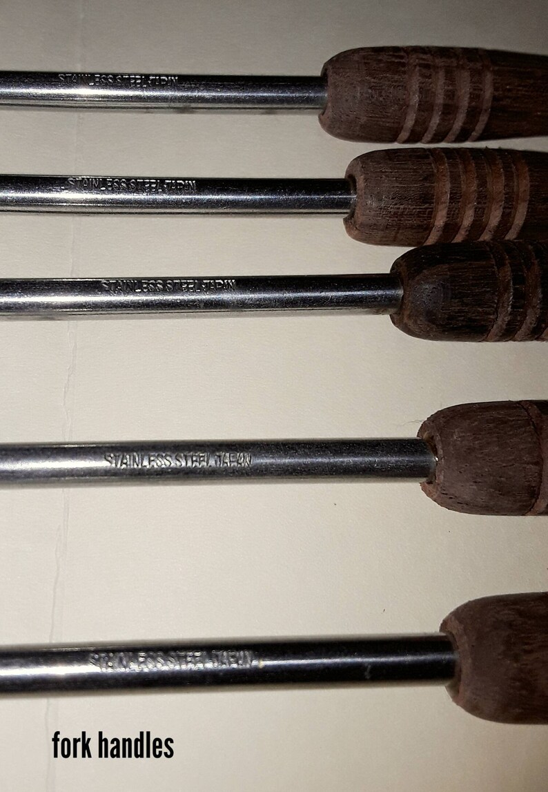 Large 20 Piece Vintage 1960s Fondue Fork Collection Teak Handle Japanese Stainless Steel Fondue and Serving Forks with Retro Colored Ends