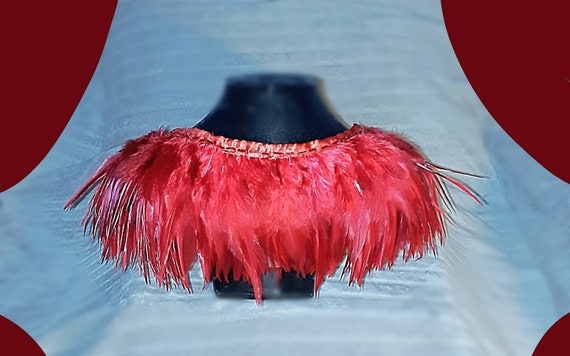 Sexy Vintage Vivid Red Rooster Feather Collar / V… - image 6