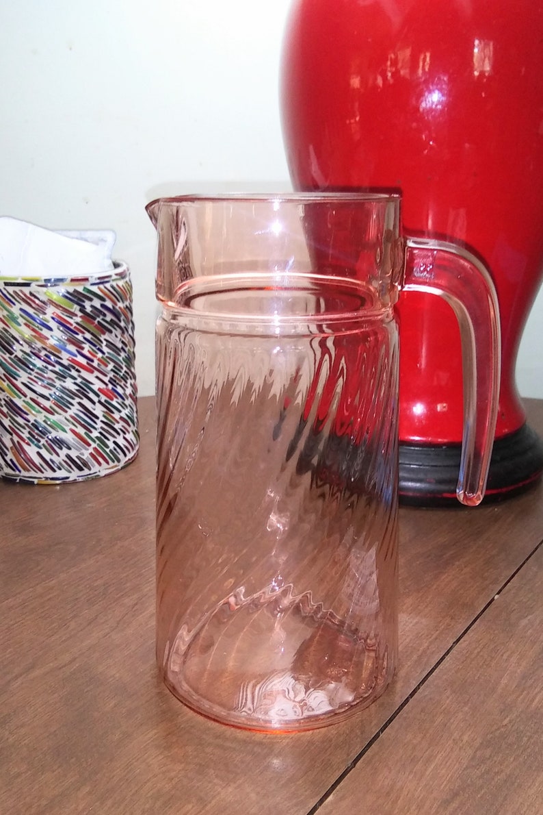Vintage Rosaline Pink Depression Glass Pitcher With Swirled Etsy