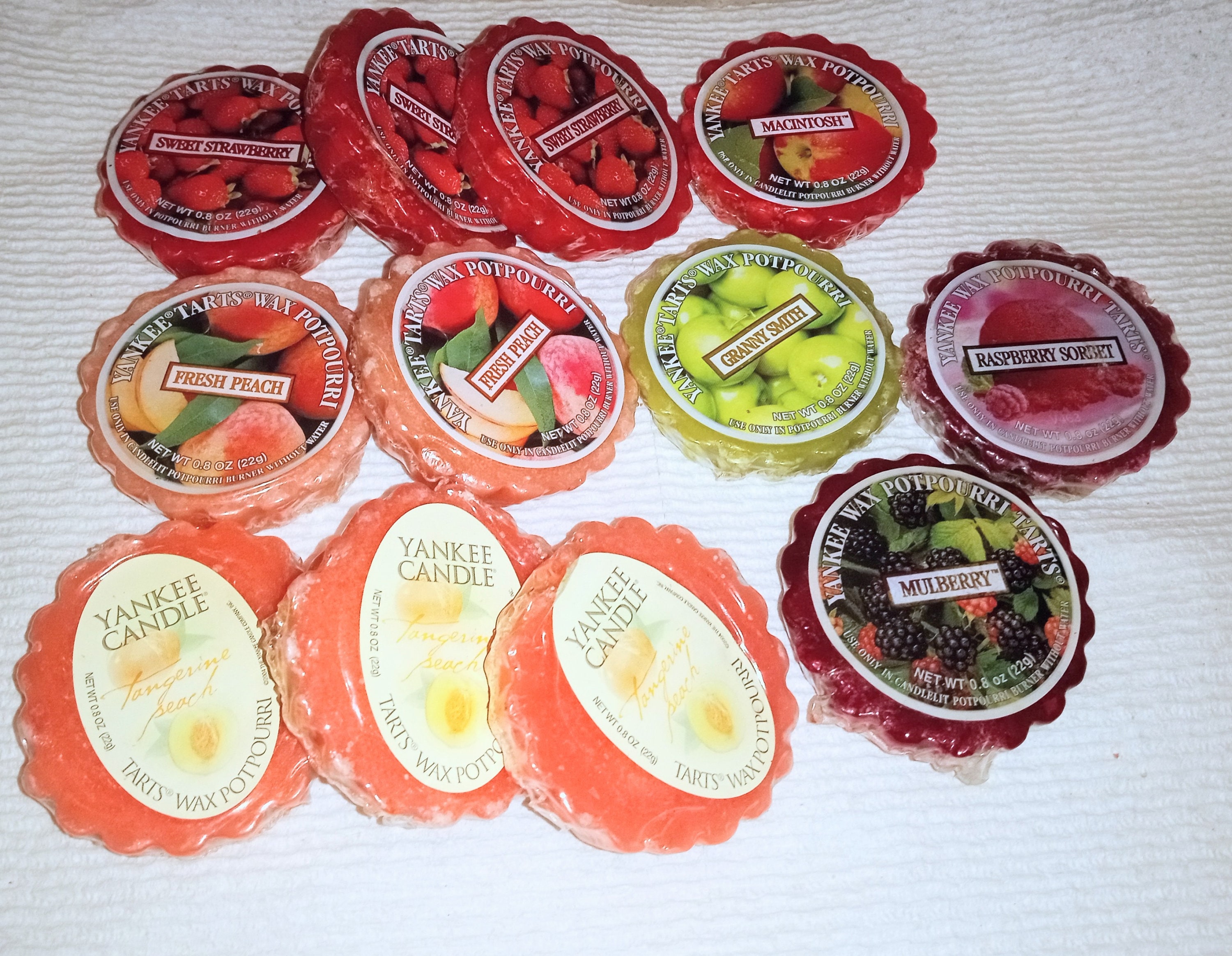 Vintage Assorted Lot of 12 Originally Packaged Yankee Candle Company Wax  Tarts / Apple Strawberry Peach Tangerine Raspberry Mulberry Wax 