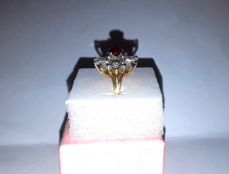 Roaring 1920s Art Deco Ruby and Diamond Paste Cocktail Ring Antique 18K HGE Starburst Style Ruby Ring With UK Birmingham Assay Stamp