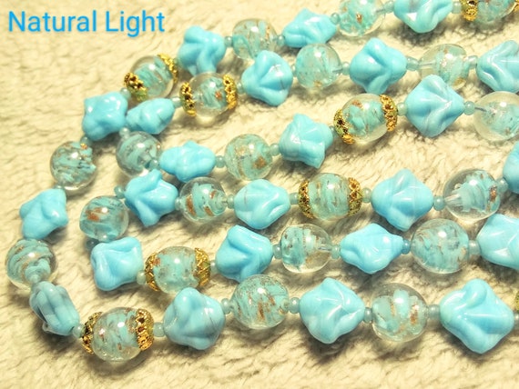 Beautiful Vintage Smurf Blue and Shimmery Gold Ve… - image 2