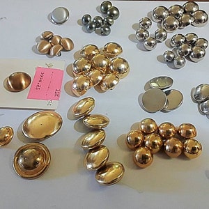 Vintage Destash Buttons / Gold Brass & Silver Tone Domed Ball Shank Back Buttons / 70 Retro Mid Century Shiny Flat and Brushed Metal Buttons image 8