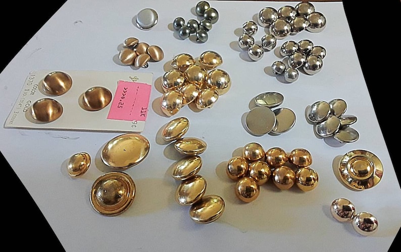 Vintage Destash Buttons / Gold Brass & Silver Tone Domed Ball Shank Back Buttons / 70 Retro Mid Century Shiny Flat and Brushed Metal Buttons image 8