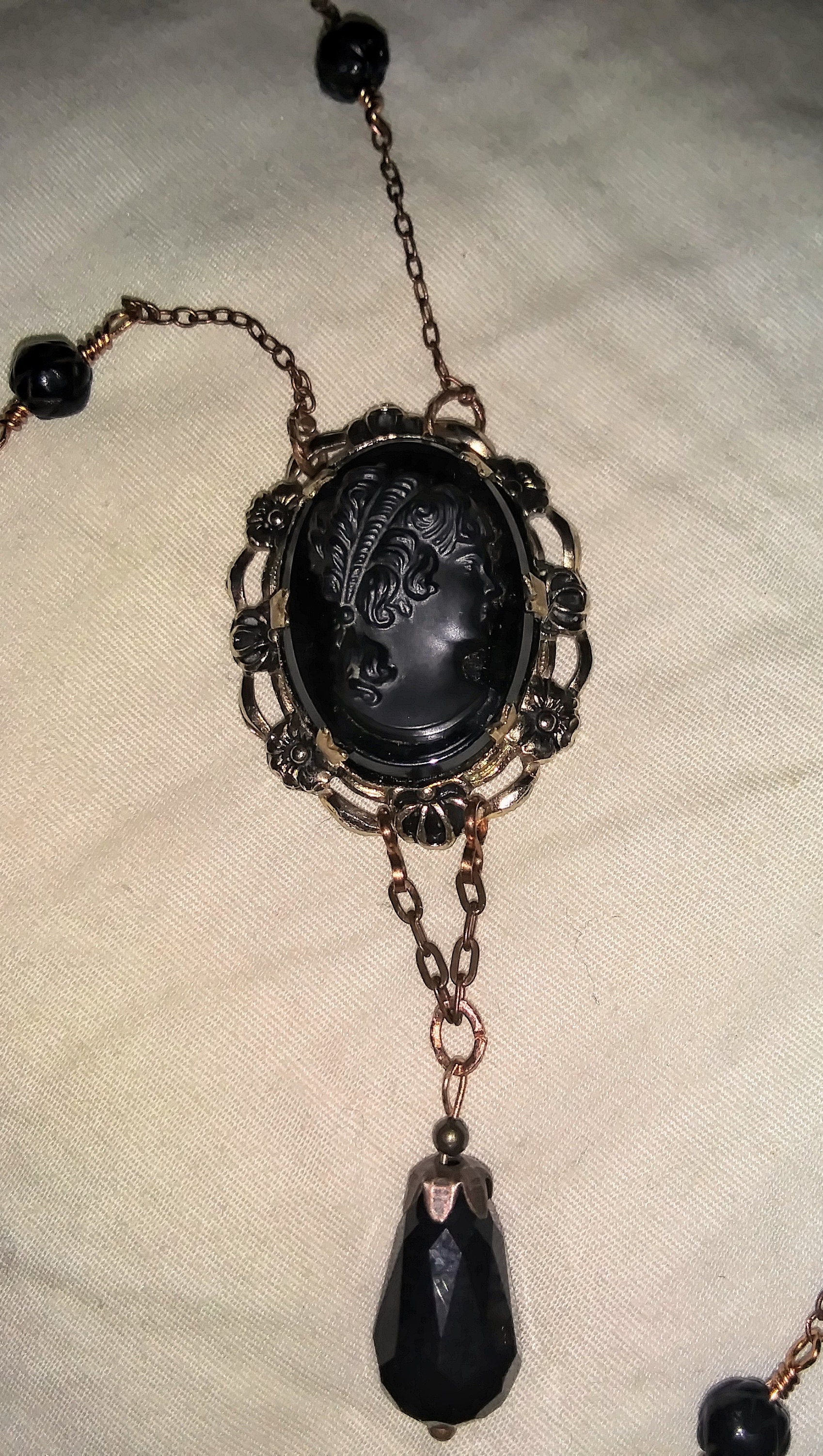 Victorian Rose Gold Filled and Black Glass Cameo Pendant Upon - Etsy