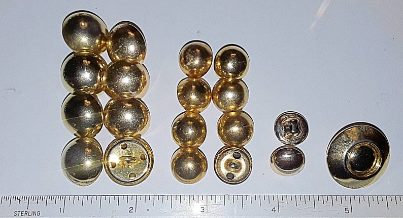 Vintage Destash Buttons / Gold Brass & Silver Tone Domed Ball Shank Back Buttons / 70 Retro Mid Century Shiny Flat and Brushed Metal Buttons image 3