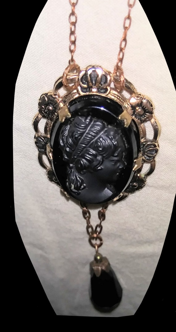 Victorian Rose Gold Filled and Black Glass Cameo P