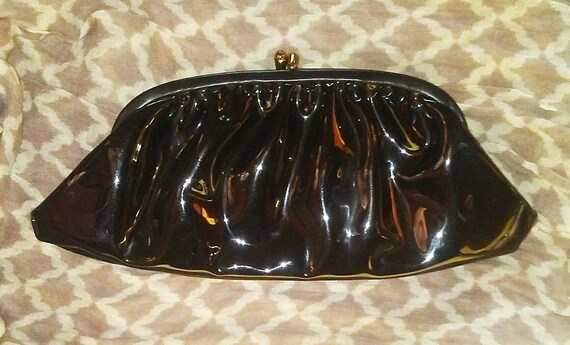 Cute 1960s Black Glossy Patent Leather Clutch With Brass Kiss | Etsy