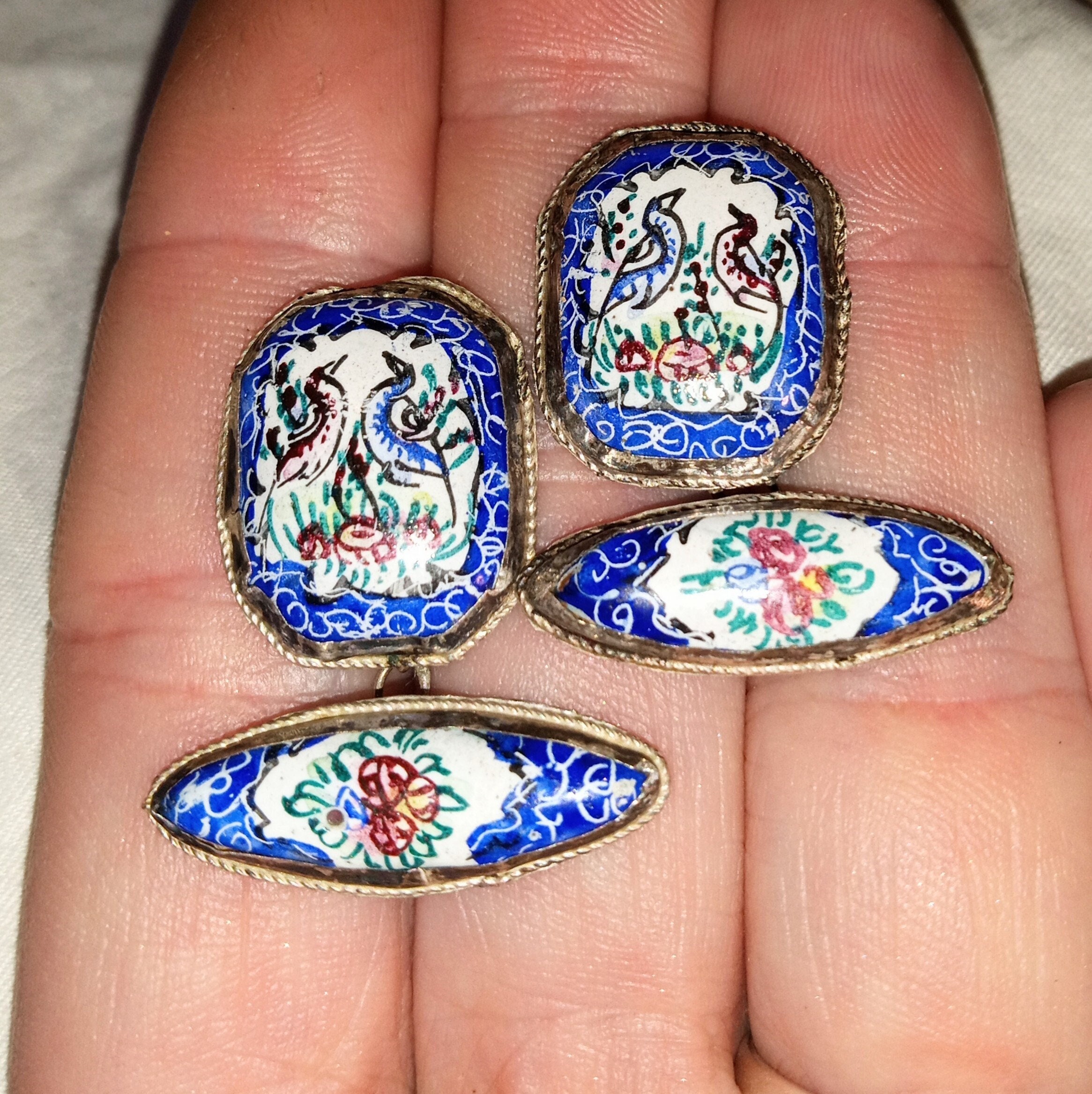 Antique Persian Hand Wrought Sterling Silver Enamel Painted Etsy 日本