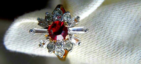 Roaring 1920s Art Deco Ruby and Diamond Paste Cocktail Ring