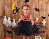 Halloween Baby Girl Pumpkin Costume, Funny Tulle tutu dress, My First Halloween Outfit, Trick or treat Toddler, Spooky Cake Smash photoshoot