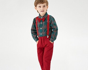 Boys Tartan Trousers With Suspenders in 