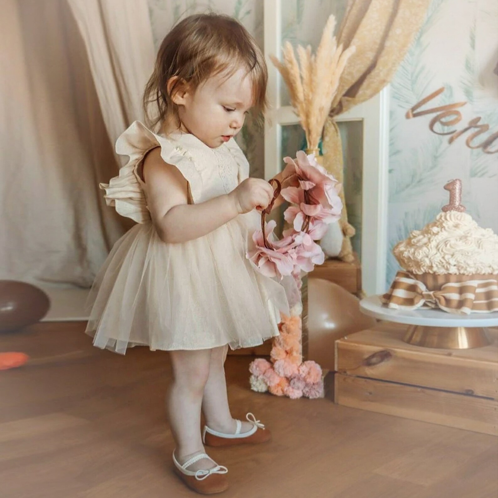 Boho Baby Girl Dress White Floral Crown. Beige Ivory Lace Etsy