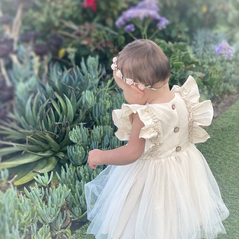 Boho Baby Girl Dress White Floral Crown. Beige Ivory Lace Etsy