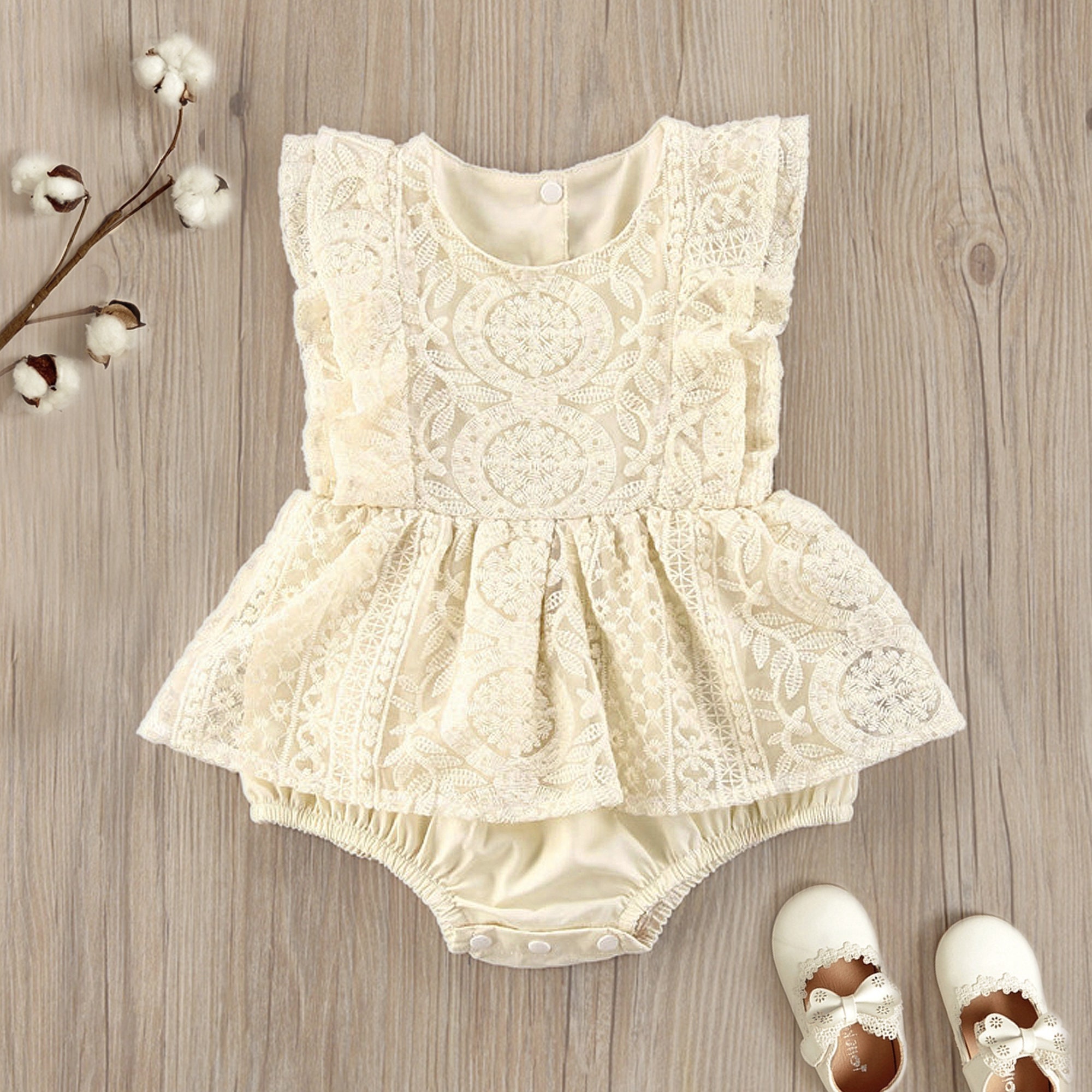 Boho Baby Girl Dress Cream Ivory lace Baby Romper for Baptism | Etsy