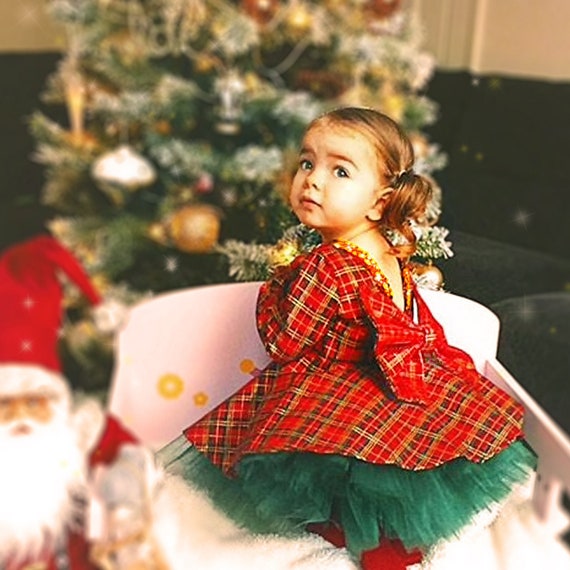 Vestido de niña de Navidad a cuadros traje verde rojo de - Etsy México