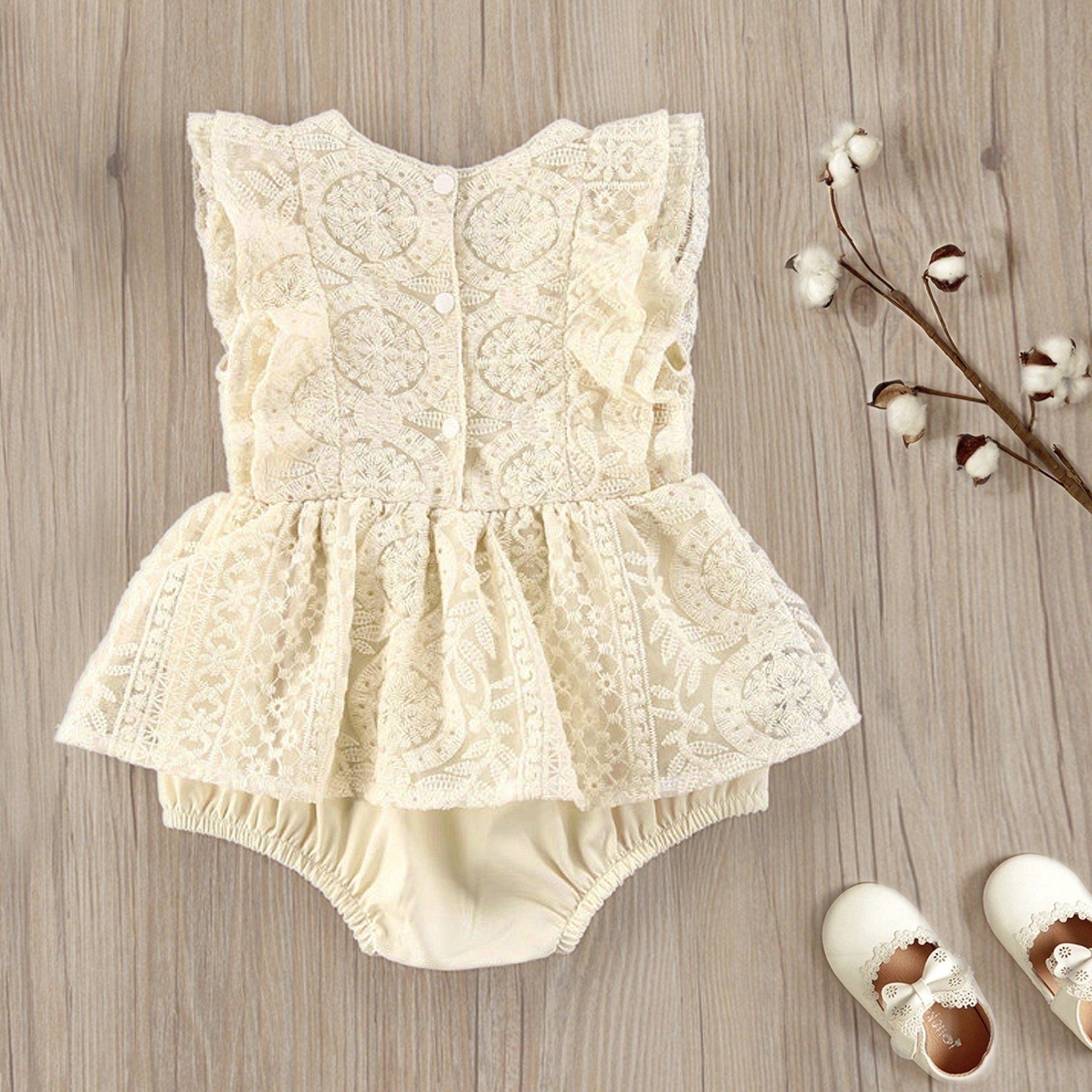 Boho Baby Girl Dress Cream Ivory lace Baby Romper for Baptism | Etsy