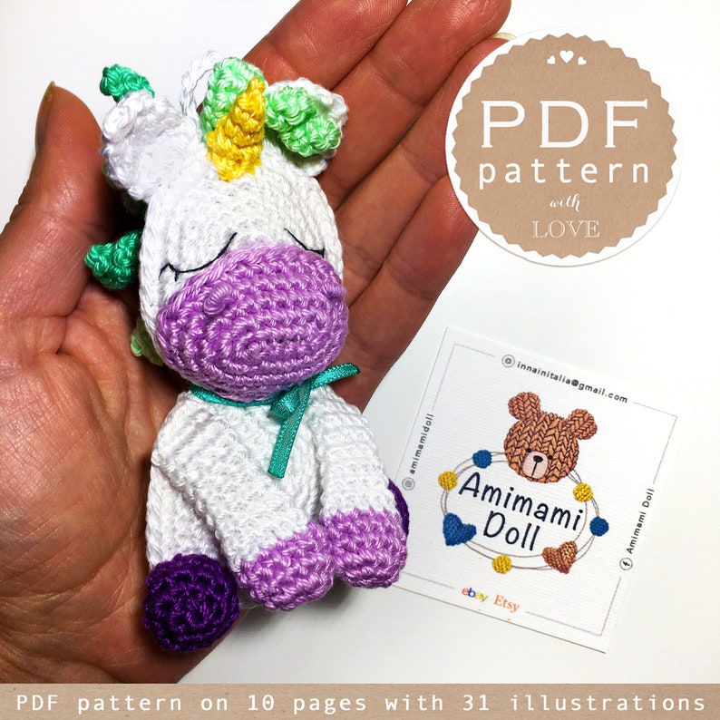 Unicorn Crochet pattern PDF crochet applique cute keychain Etsy