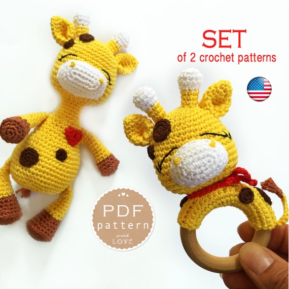 Set of Crochet Patterns Baby Toys Giraffe Rattles PDF Easy Etsy